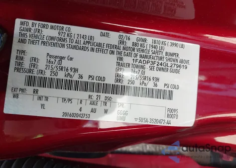 2016 Ford Focus Se from USA, damaged, VIN 1FADP3F24GL279619